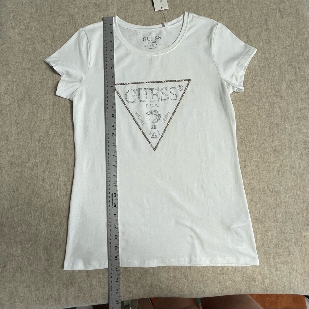 GUESS rainbow rhinestone embellished logo tee, L - Picture 9 of 10